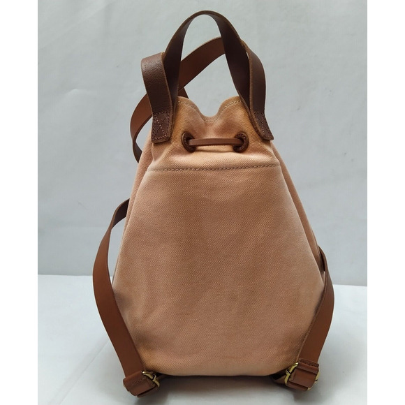 Madewell Pink Canvas Leather Trim Top Handle Drawstring Backpack - Picture 3 of 16